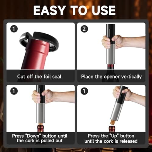 Electric Wine Opener, Automatic Wine Bottle Corkscrew with Air Pump, Foil Cutter, Pourer, Vacuum Stoppers (4PCS)， Professional Easy Rechargeable Vino Opener Set Suitable for Home, Travel 4