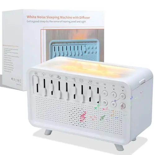 White Noise Night Light Humidifier, 3-in-1 White Noise Sound Machine Humidifier with 8 Ambient Sounds, Diffuser Sound Box Powered by USB, Sleep Sound Machine for Home Office, Timer