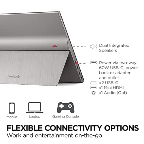 ViewSonic TD1655 15.6 Inch 1080p Portable Monitor with IPS Touchscreen, 2 Way Powered 60W USB C, Eye Care, Dual Speakers, Built-in Stand with Magnetic Cover 5