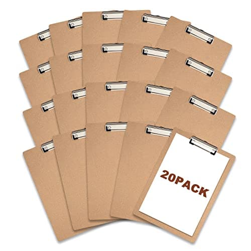 Clipboards 20 Pack - FREYBLI Heavy Duty Wood Clip Boards Bulk with Low Profile Clip, Eco-Friendly Hardboard Standard A4 Letter Size (9" x 12.5") for 8.5x11 Inch Paper, Ideal for Classroom