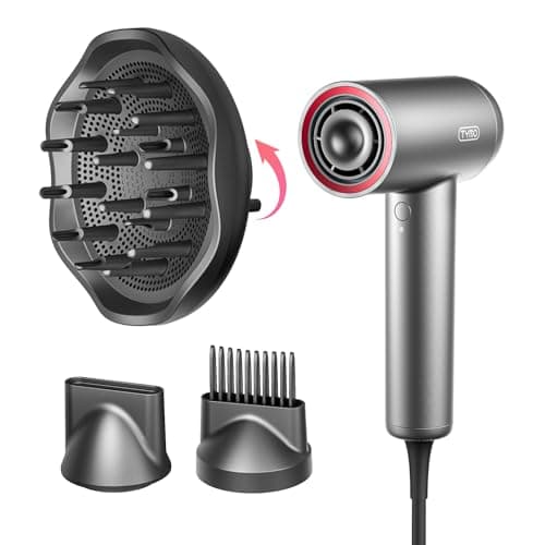 TYMO Hair Dryer with Diffuser, 1500W High-Speed Professional AIRHYPE Lite Blow Dryer with Comb for Fast Drying, 110,000RPM Brushless Motor, 200 Million Ionic Hairdryer, 3 Speeds & 4 Temps, Low-Noise