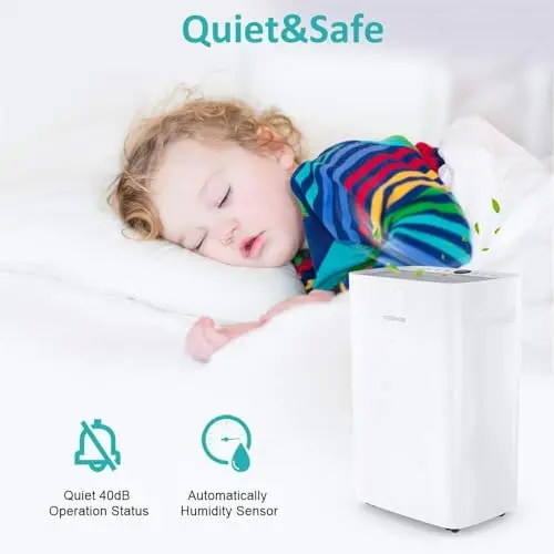 Kesnos 4,500 Sq. Ft. Energy Star Dehumidifier for Home, 52 Pint Dehumidifier with Drain Hose for Basement, Bedroom, Bathroom, Room, Featuring Front Display, 24H Timer and Auto Defrost Function 9