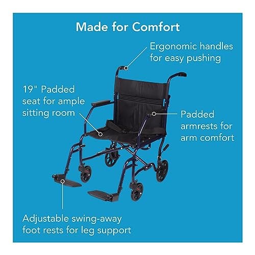 Carex Transport Wheelchair With 19 inch Seat, Folding Transport Chair with Foot Rests, Foldable Lightweight Wheelchair Foldable for Storage and Travel 7