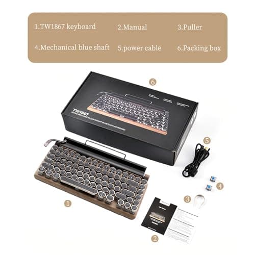 GUAZI STORE 83-Key Mechanical Keyboard - Retro Typewriter Wireless Bluetooth Gaming Keyboard, Anti-Ghosting Blue Switch (Wood) 8