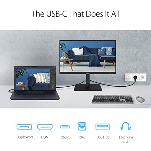 ASUS 23.8” 1080P Docking Monitor (VA24ECPSN) - Full HD, IPS, 75Hz, Adaptive-Sync, Speakers, Eye Care, Low Blue Light, Flicker Free, USB-C, RJ45, HDMI, Frameless, Height Adjustment, VESA Wall Mountable 7