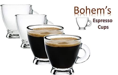 BOHEM'S Espresso Cups, 3.2 oz Small Demitasse Clear Glass Espresso Drinkware Set, Espresso Shot Glasses, Clear Expresso Coffee Cups, Tazas de Cafe Expreso (Set of 4) 7