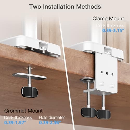 MOUNTUP 27inch Extra Long Monitor Arm, Single Desk Mount for 22-32 inch, Tall Monitor Stand Holds 4.4-19.8lbs, Height Adjustable Monitors Stand for Desk with C-Clamp/Grommet Base, White 8