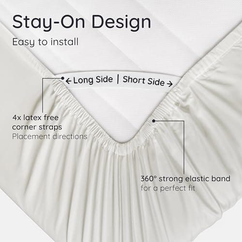 Bambaw 100% Viscose Derived from Bamboo King Fitted Sheet with Elastic Corner Straps, Cooling Fitted Sheet King Size, 16’’ Pocket King Bottom Fitted Sheet Only, Breathable & Soft Fitted Sheet (Ivory) 5