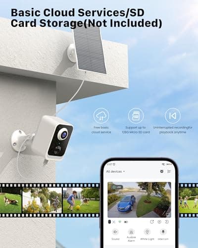 PEEIPM Security Cameras Wireless Outdoor Solar: Battery Power Cameras for Home Security WiFi Seguridad Camara System Kit Surveillance Monitor with Motion Sensor Flood Light Alarm & Color Night Vision 8