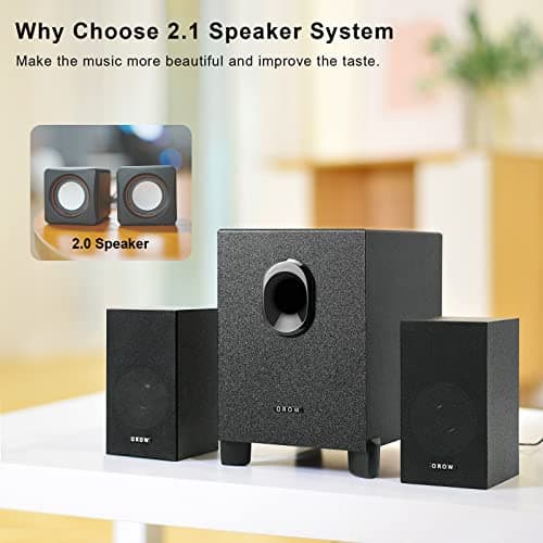 OR O R O W OROW S211 New USB-Powered 2.1 Multimedia Speakers System with Subwoofer,16W Computer Speakers,Strong Bass,3.5mm Audio Inputs,Great for PC/PS4/TV (Wooden) 7