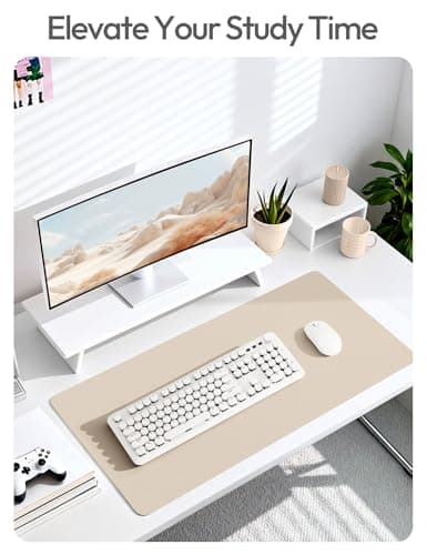 YSAGi Leather Desk Pad Protector, Office Desk Mat, Large Mouse Pad, Non-Slip PU Leather Desk Blotter, Waterproof Laptop Desk Writing Pad for Office and Home (23.6" x 13.8", Eggshell) 6