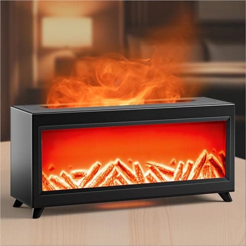 BLOIMP Flame Essential Oil Diffuser, 220ml Fireplace Flame Diffuser,2 Mist Mode Humidifier 4 Timer Remote Control Waterless Auto-Off, Humidifiers for Bedroom Home Office (Black)