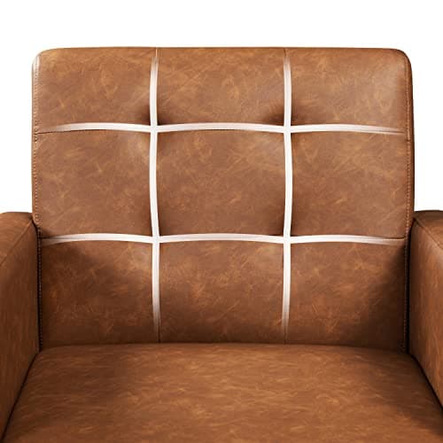 Yaheetech Mid-Century Accent Chairs, PU Leather Modern Upholstered Living Room Chair, Cozy Armchair Button Tufted Back and Wood Legs for Bedroom/Office/Cafe, Retro Brown 6