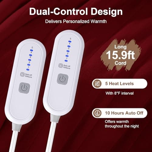 FVERWAG Queen Size Electric Blanket for Bed - 84" x 90" Dual Control Heated Blanket with 10 Hrs Auto Off, 5 Heating Levels, Over-Heat Protection, Washable Flannel Sherpa Heating Blankets, Red 3