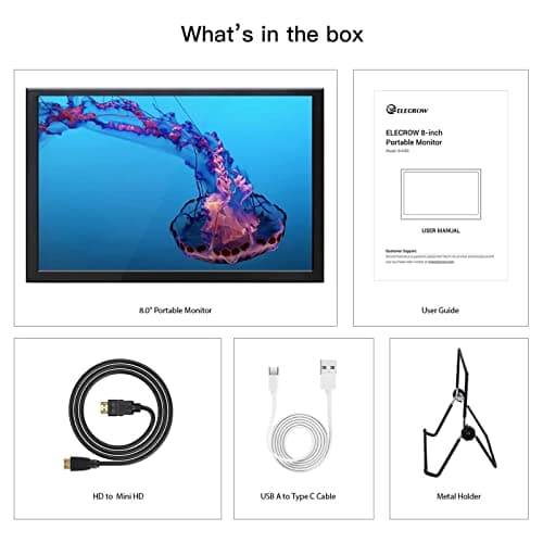 ELECROW 8" Portable Monitor, 1280x800 Mini Non-Touch Capacitive Monitor with HD Port Compatible with Raspberry Pi, LCD Display Built-in Dual Speakers VESA Mount for Windows 11/10/8/7, Game Consoles 7