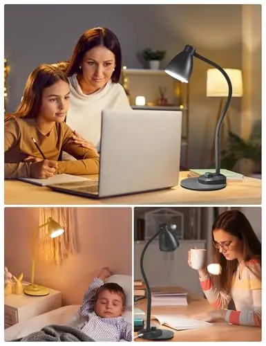 BOHON LED Desk Lamp with USB Charging Port 3 Color Modes Dimmable Reading Light Intelligent Induction Auto Dimming Task Lamp Neck Flexible Table Lamp for Bedside Office, AC Adapter Include 6