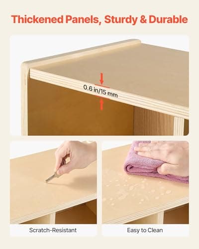 VEVOR 2-Section Coat Locker with Bench, Kids Lockers with 4 Hooks & Non-Slip Mat, Classroom Cubbies for Daycare, Home, Kindergarten- Natural 5