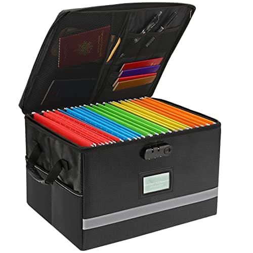 EXLIFBAG File Organizer, Fireproof File Box with Lids, Important Document Organizer Box with Lock, Portable File Folder Organizer with Handle