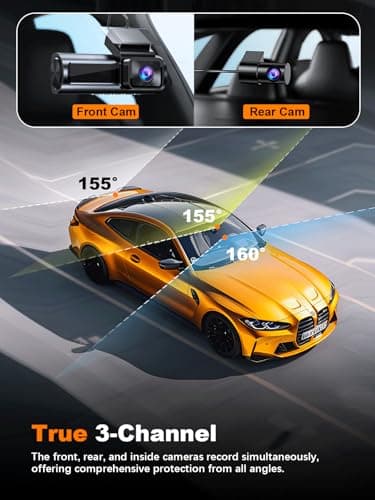 Nanoby 4K 3 Channel Dash Cam Front and Rear Inside, Built-in 5.8GHz WiFi GPS, 64GB Card Included, 4K+1080P+1080P Dash Camera for Cars, 3.18'' IPS Screen Dashcam with G-Sensor, 24H Parking Monitor 9