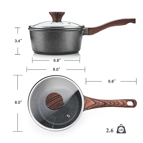 SENSARTE Nonstick Sauce Pan with Lid Saucepan Set, Swiss Granite Coating Sauce Pot Kitchen Cooking Pot, Induction Comptable, Free of Intentionally Added PFOA, 1.5 + 2.5 QT 8