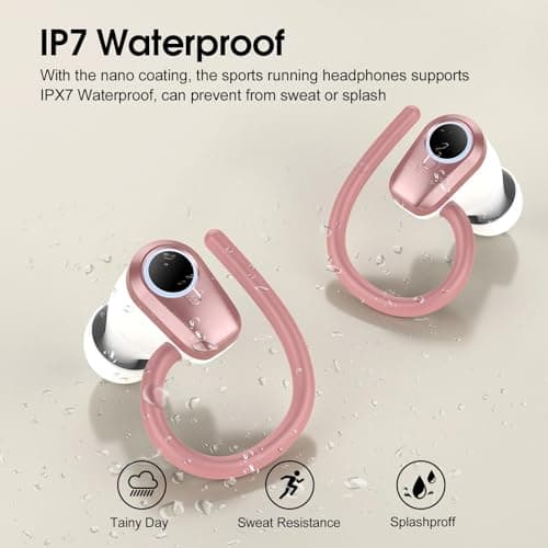 Wireless Earbuds, in Ear Buds Wireless Earbuds Bluetooth, Bluetooth 5.3 Headphones Sport, Deep Bass Stereo Noise Cancelling Headphones, 50H Playtime LED Display, IP7 Waterproof Earphones, Rose Pink 5