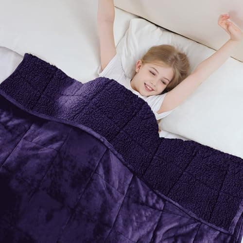 Aemicion Weighted Blanket (10lbs, 48"x72",Purple on Both Sides),Cozy Warm Sherpa Fleece Heavy Blanket Weighted Twin Size for 80-110lbs with Glass Bead,Machine Washable