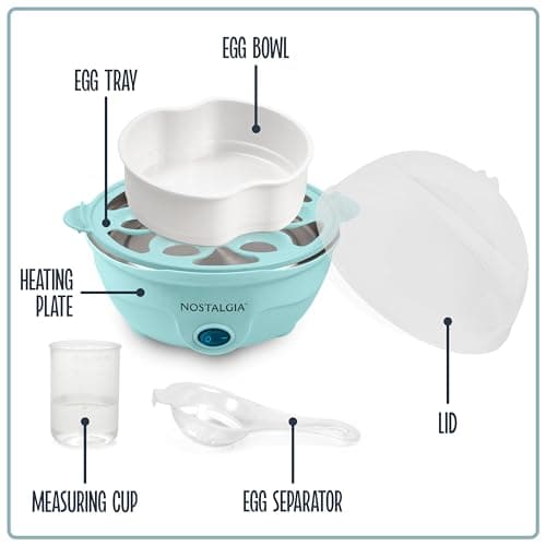 Nostalgia Retro Electric Large Hard-Boiled Egg Cooker, 7 Capacity, Poached, Scrambled, Omelets, Whites, Sandwiches, for Keto & Low-Carb Diets, Aqua 7
