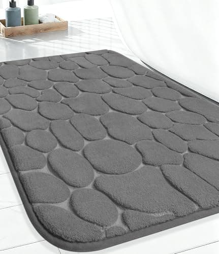 YIHOUSE Bathroom Mat Rug, Memory Foam Bath Mat, Non-Slip Bathroom Floor Mats, Cobblestone Bath Mats Absorbent Bath Rugs Washable Quick Dry (17x24,Dark Gray) 9