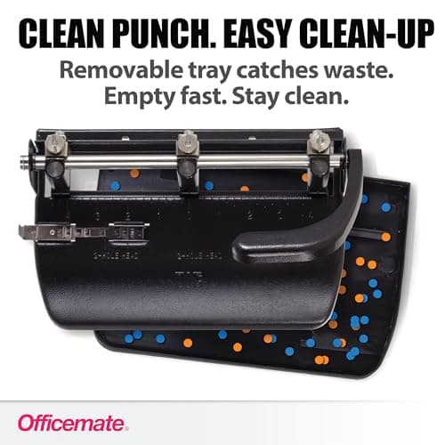 Officemate Adjustable 3-Hole Punch, Medium Duty, 32-Sheet Capacity, Adjustable Paper Guide, Ergonomic Handles & Easy Clean Chip Tray, Black (90078) 6