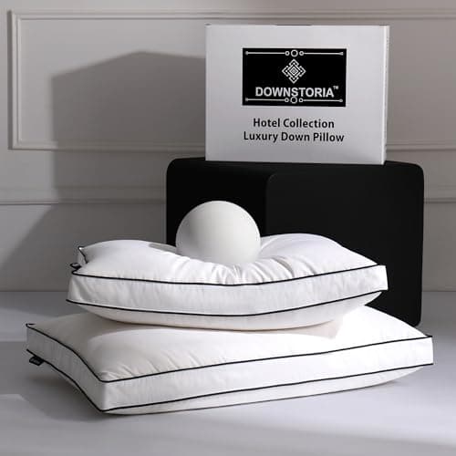 DOWNSTORIA Feather Down Pillows Queen Size Set of 2 with Gusset, Luxury Hotel Collection Bed Pillow 2 Pack, Down Surrounded Gusseted Pillows for Sleeping, Soft Fluffy for Side, Back Sleepers 20x30 in.