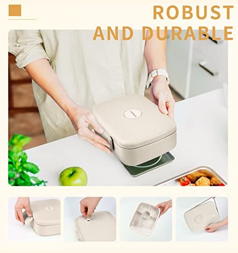 ANDMOON Bento Lunch Box, 5 Compartments Lunch Container for Kids/Adults with Snack cup, Wheat Fiber Eco-Friendly Double Insulated Boxes, Dishwasher and Microwave Safe, BPA-Free (White) 5