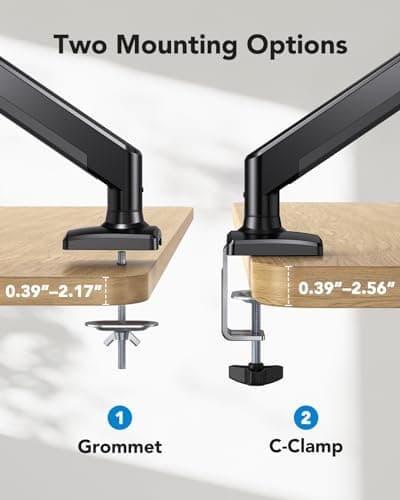 HUANUO Single Monitor Arm 13-34 Inch, Adjustable Gas Spring Arm, Monitor Desk Mount for 4.4-22lbs, VESA 75/100mm with C-Clamp/Grommet Base, Ergonomic Stand for Work/Gaming 7