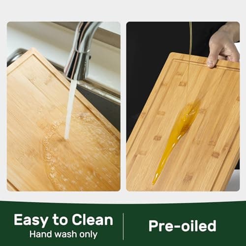 Bamboo Cutting Boards for Kitchen, Extra Large Wood Cutting Board with Deep Juice Groove and Handle Heavy Duty Chopping board, Kikcoin, 17.6" x 12" 5