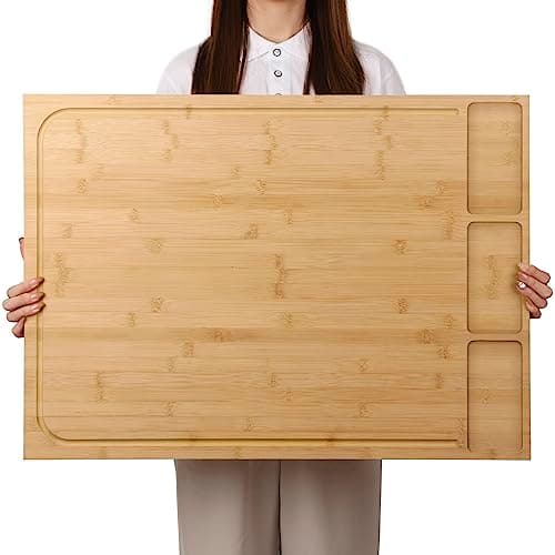 BAMOTTO CRAFTBAMBOO 30 x 21 in Extra Large Bamboo Cutting Board, Stovetop Cover, Sink Cover, Noodle Board with Detachable Legs & Detachable Non-Slip Front Lip for Kitchen Countertop