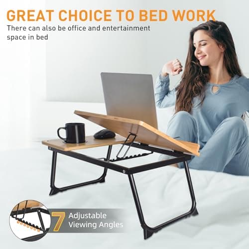 wishacc Book Stand for Reading in Bed, Laptop Stand Adjustable Book Holder Tray with Page Paper Clips Multi Angles Adjustable Cooking Bookstands for Textbook Recipe Magazine Tablet Portable 6