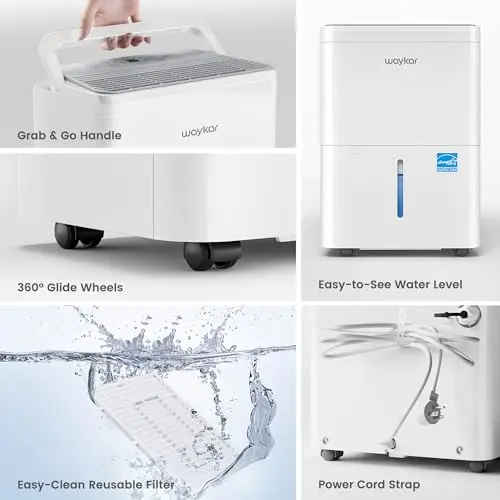 Waykar 2000 Sq. Ft. Energy Star 2025 Dehumidifier for Basement & Home, Adjusts from 15% RH With Drain Hose, Ultra Quiet 35 dB for Bedroom & Bathroom 8