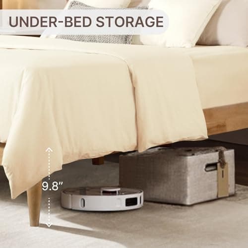 KISLOT Wood Bed Frame with Upholstered Headboard Wooden Platform with Silent Slat Support Mattress Foundation No Box Spring Needed, Easy Assembly 5