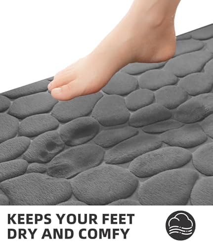 YIHOUSE Bathroom Mat Rug, Memory Foam Bath Mat, Non-Slip Bathroom Floor Mats, Cobblestone Bath Mats Absorbent Bath Rugs Washable Quick Dry (17x24,Dark Gray) 5