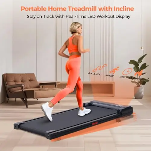 SUOUER Walking Pad with Handle Bar, Compact Portable Walking Pad Treadmills for Home/Apartment with Handles, 3.0HP Small Electric Treadmill for Small Space, 0.6-7.6MPH, 350LBS 7