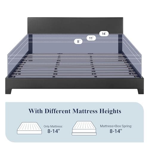 Allewie King Size Bed Frame with Adjustable Headboard, Faux Leather Platform Bed with Wood Slats, Heavy Duty Mattress Foundation, No Box Spring Needed, Noise-Free, Easy Assembly, Black 7