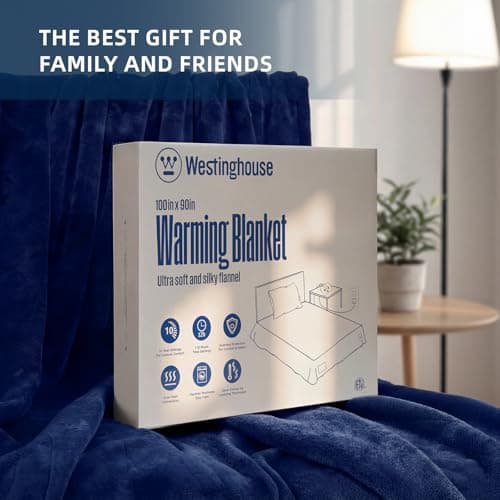Westinghouse Heated Blanket King Size, Electric Heating Blanket with 10 Heating Levels, 1-12 Hours Auto Shut Off, Fast Heating Warming Blanket, Machine Washable (King,100x90 Inches,Navy Blue) 7