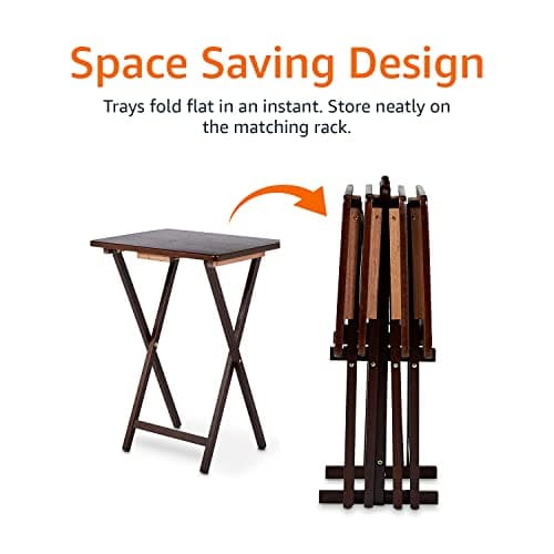 Amazon Basics Portable Foldable TV Tray Table with Storage Rack, Space-Saving Design, Sturdy Wood, 14.6"L x 19"W x 26"H, Espresso, 4-Pack 5