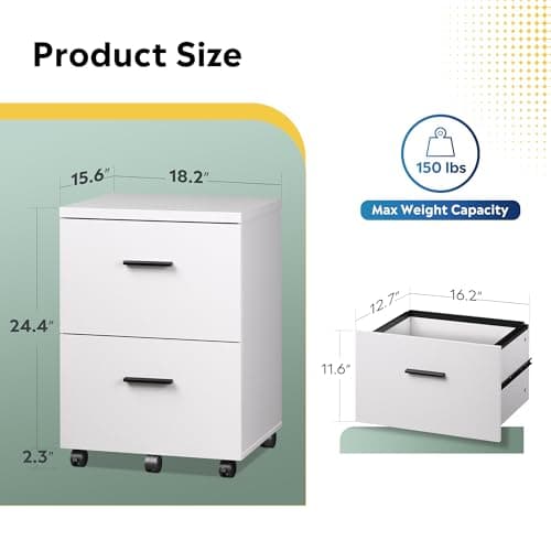 DEVAISE Wood File Cabinet, 2 Drawer Filing Cabinet for Home Office, Vertical File Cabinets with Wheels fits A4/Letter/Legal Size File, White 3