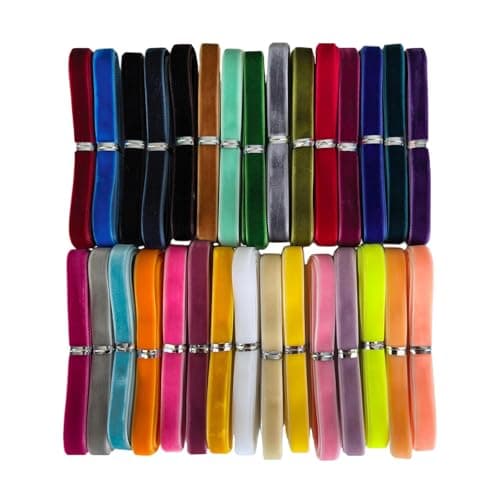 Chenkou Craft 30 Yards 1/4" Velvet Ribbon Total 30 Colors Assorted Lots Bulk (Multicolored, 1/4"(6mm))