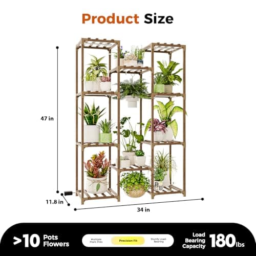 Bamworld Plant Stand with Grow Light Plant Shelf for Mutiple Pots Large Plant Holder for Living Room Patio Boho Home Decor for Gardening Warm Light 6