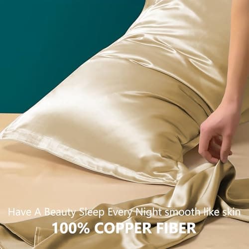 Copper Pillowcase for Sleeping, Copper Pillow Case for Wrinkles Reduction, Copper Infused Pillowcase for Hair Smooth 18.5in * 27.5in (1) 7