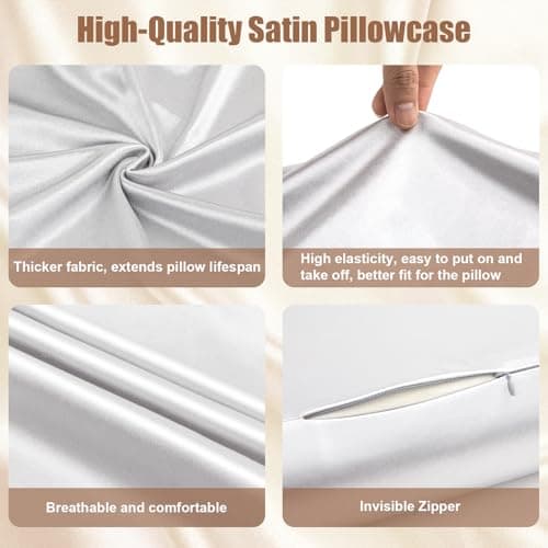 SAHEYER Satin Pillowcase for Cervical Pillow, Neck Pillow Cover with Zipper, Smooth & Soft Pillowcase for Sleeping Shoulder Relief Grey 5