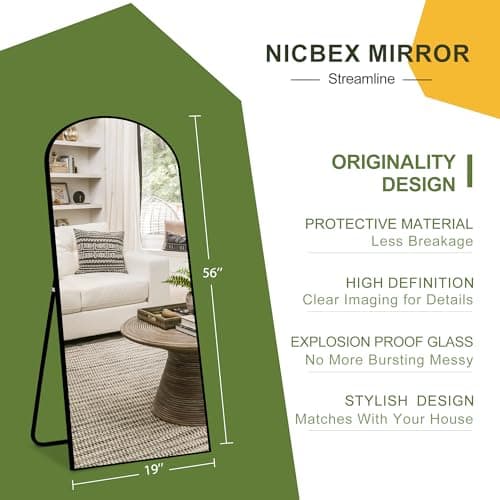 NicBex Arched Full Length Mirror with Stand, 56"x19" Aluminum Alloy Frame Floor Mirror, Black - Free Standing, Leaning Against Wall or Wall-Mounted, for Bedroom Living Room Dressing Room 5