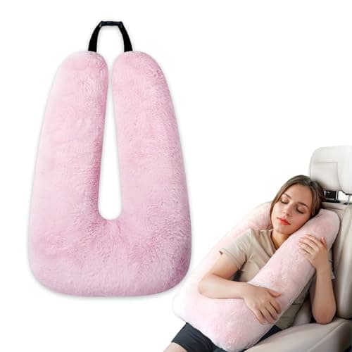 Atablyn Pink Soft Cotton Travel Neck Pillow -Ergonomic Support for Child and Adult Car Seats, Cozy Compact Pillow for Long-Distance Travel Essentials