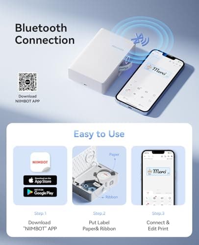 NIIMBOT N1 Label Maker with Tape, Portable Bluetooth Label Printer Support Color Ribbon Printing, Mini Sticker Labeler Rechargeable for Home Office Small Business Outdoor Storage, White 8